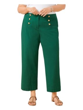 Talbots Green Cropped Sailor Pants with Gold Buttons